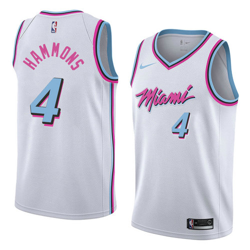 Camiseta Aj Hammons 4 Miami Heat Ciudad 2018 Blanco Hombre