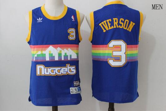 Camiseta Allen Iverson 3 Denver Nuggets Baloncesto Azul Hombre