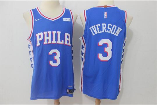 Camiseta Allen Iverson 3 Philadelphia 76ers Baloncesto Azul Hombre