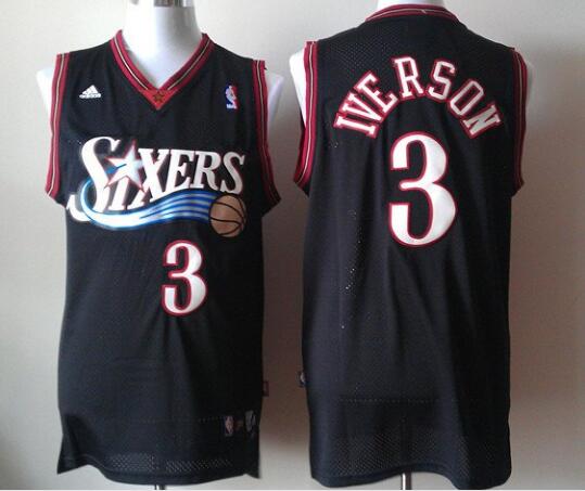 Camiseta Allen Iverson 3 Philadelphia 76ers Baloncesto Negro Hombre