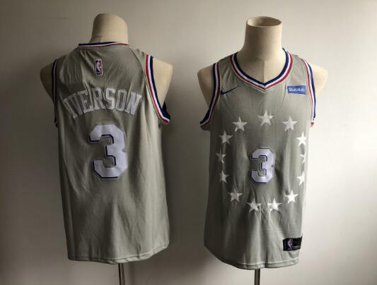 Camiseta Allen Iverson 3 Philadelphia 76ers City Edition gris Hombre