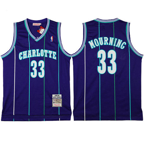Camiseta Alonzo Mourning 33 Charlotte Hornets retro porpora Hombre