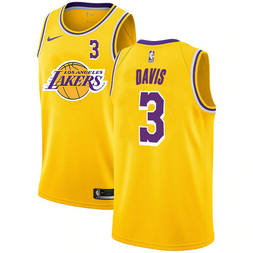 Camiseta Anthony Davis 3 Los Angeles Lakers 2021 City Edition Amarillo Hombre