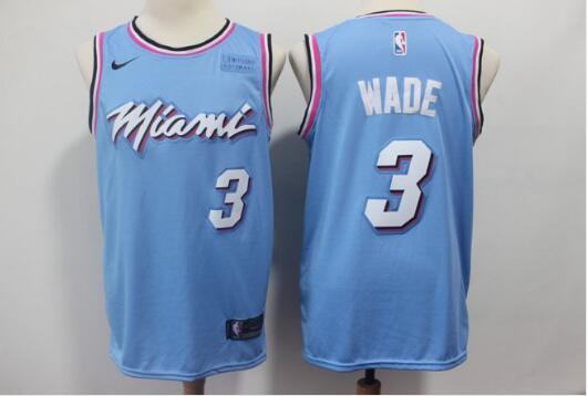 Camiseta Authentic Wade 3 Miami Heat 2019 Baloncesto Azul Hombre