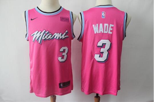 Camiseta Authentic Wade 3 Miami Heat 2019 Earned Edition Rosa Hombre
