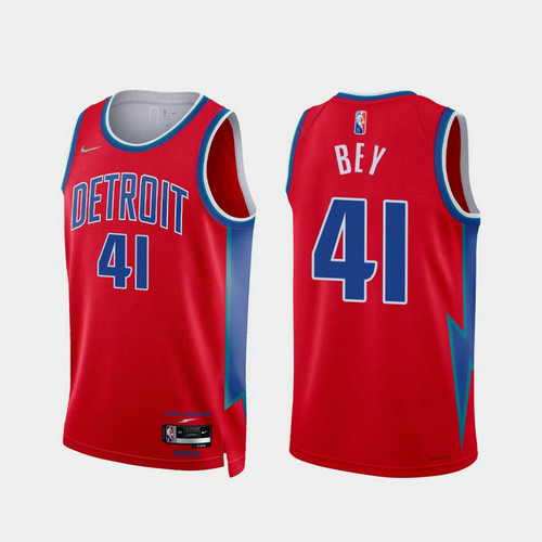 Camiseta BEY 41 Detroit Pistons 2022 75 aniversario edición de la ciudad rojo Hombre