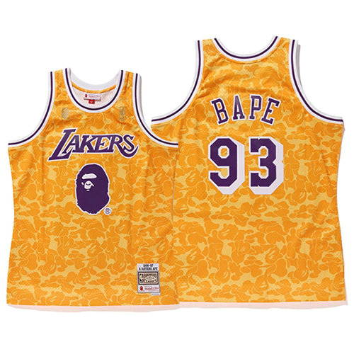 Camiseta Bape 93 Los Angeles Lakers Mitchell & Ness Amarillo Hombre