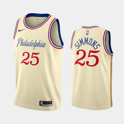 Camiseta Ben Simmons 25 Philadelphia 76ers 2019-20 Ciudad Crema Blanco Hombre