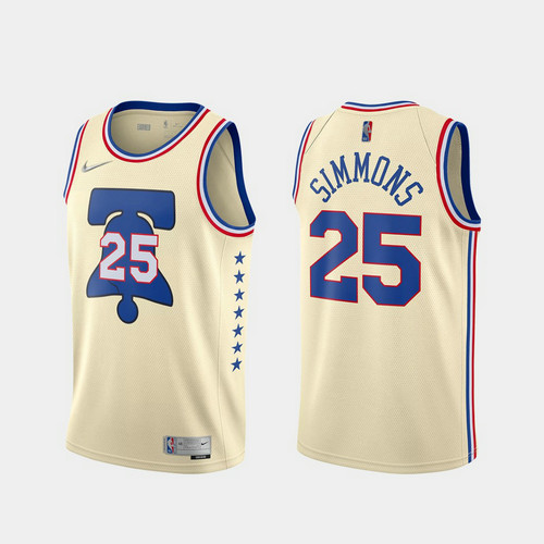 Camiseta Ben Simmons 25 Philadelphia 76ers 2020-21 Earned Edition blanco lechoso Hombre