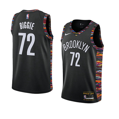 Camiseta Biggie 72 Brooklyn Nets Ciudad 2018-19 Negro Hombre