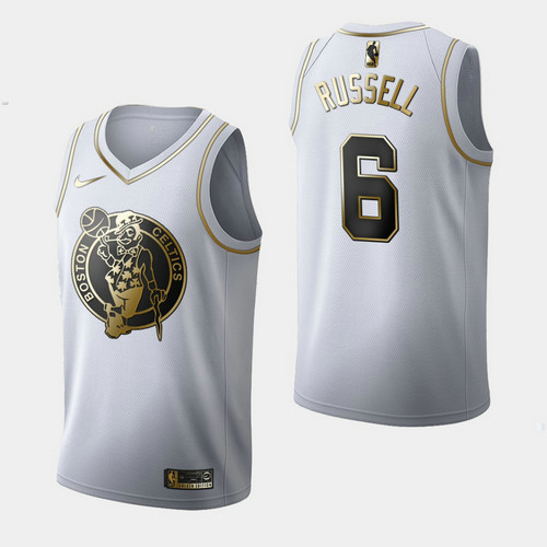 Camiseta Bill Russell 6 Boston Celtics Golden Edition Blanco Hombre