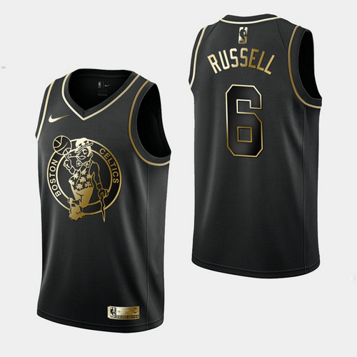Camiseta Bill Russell 6 Boston Celtics Golden Edition Negro Hombre