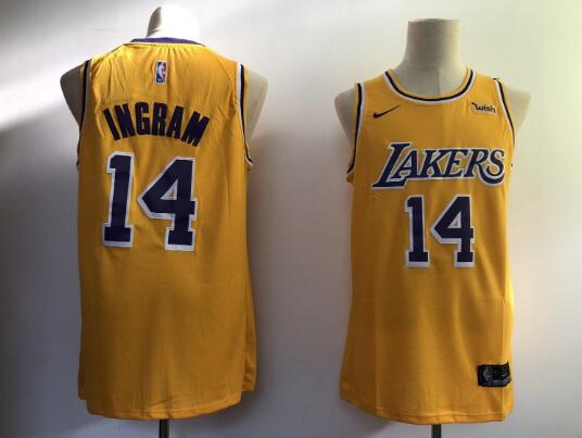 Camiseta Brandon Ingram 14 Los Angeles Lakers 2019 Baloncesto Amarillo Hombre