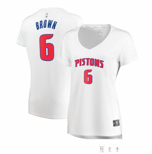 Camiseta Bruce Brown 6 Detroit Pistons association edition Blanco Mujer