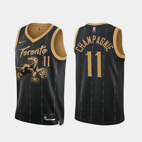 Camiseta CHAMPAGNIE 11 Toronto Raptors 2022 75 aniversario edición de la ciudad Negro Hombre