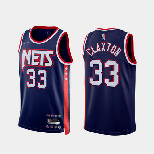 Camiseta CLAXTON 33 Brooklyn Nets 2022 75 aniversario edición de la ciudad Azul real Hombre