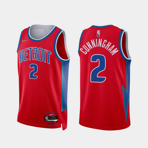Camiseta CUNNINGHAM 2 Detroit Pistons 2022 75 aniversario edición de la ciudad rojo Hombre