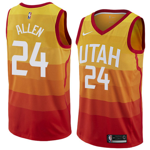Camiseta Camisetason Grisson Allen 24 Utah Jazz Ciudad 2018 Amarillo Hombre