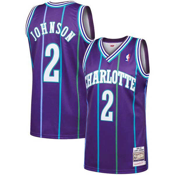 Camiseta Larry Johnson 2 Charlotte Hornets 2019 Púrpura Hombre