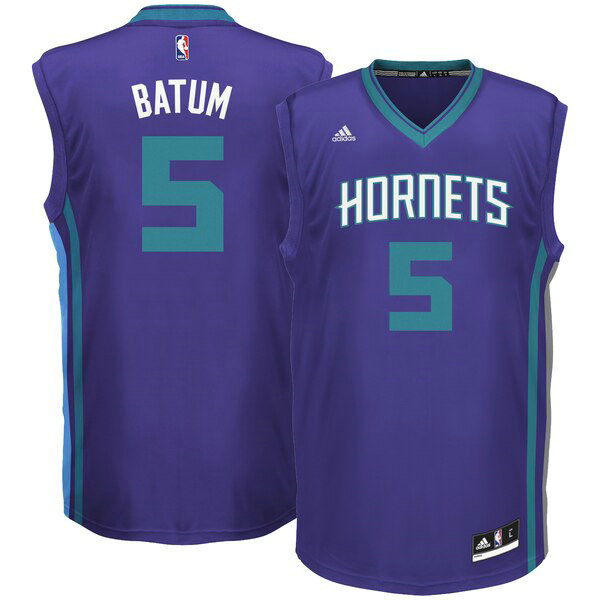 Camiseta Nicolas Batum 5 Charlotte Hornets 2015 adidas Púrpura Hombre