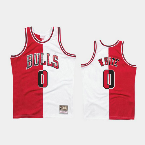 Camiseta Coby White 0 Chicago Bulls 1997-98 Split Two-Tone Rojo Hombre