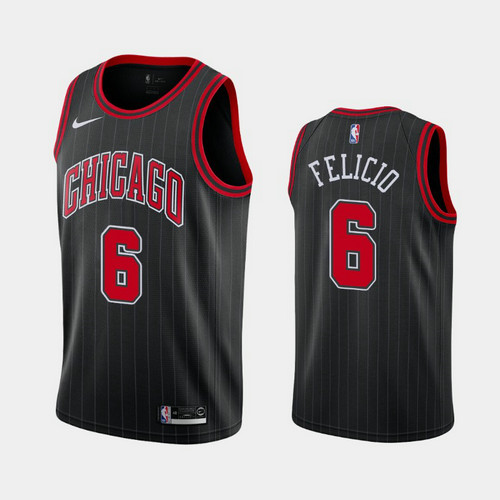 Camiseta Cristiano Felicio 6 Chicago Bulls Statement Rayado Negro Hombre