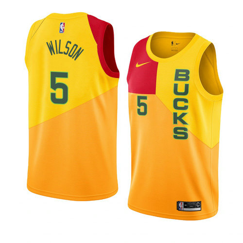 Camiseta D.J. Wilson 5 Milwaukee Bucks Ciudad 2018-19 Amarillo Hombre