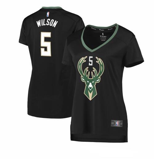Camiseta D.J. Wilson 5 Milwaukee Bucks statement edition Negro Mujer