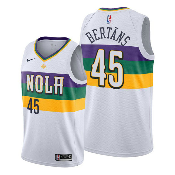 Camiseta Dairis Bertans 45 New Orleans Pelicans 2020-21 Temporada Statement Bianca Hombre