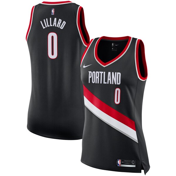 Camiseta Damian Lillard 0 Portland Trail Blazers Nike icon edition Negro Mujer