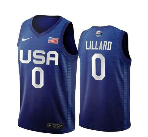 Camiseta Damian Lillard 0 USA 2020 USA Olimpicos 2020 azul Hombre