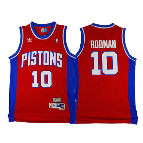 Camiseta Dennis Rodman 10 Detroit Pistons Retro Rojo Hombre