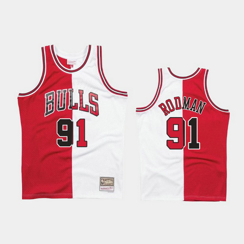 Camiseta Dennis Rodman 91 Chicago Bulls 1997-98 Split Two-Tone Rojo Hombre