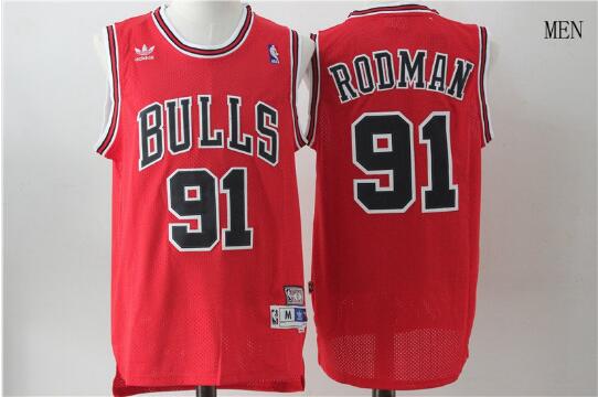 Camiseta Dennis Rodman 91 Chicago Bulls Baloncesto Throwback rojo Hombre
