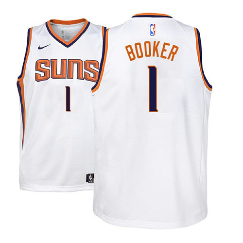 Camiseta Devin Booker 1 Phoenix Suns 2017-18 Blanco Nino