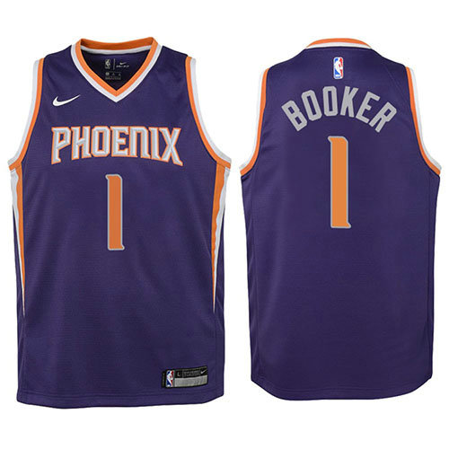 Camiseta Devin Booker 1 Phoenix Suns 2017-18 Púrpura Nino