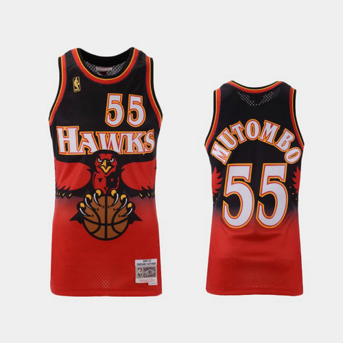 Camiseta Dikembe Mutombo 55 Atlanta Hawks 1996-97 Hardwood Classics Rojo Hombre