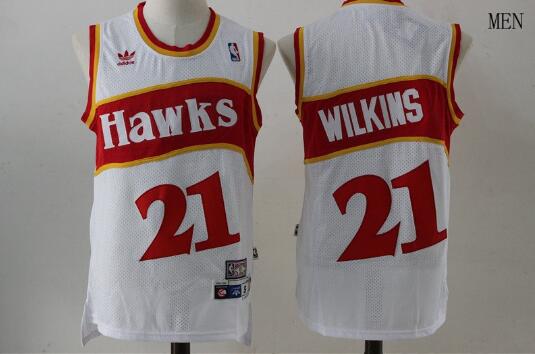 Camiseta Dominique Wilkins 21 Atlanta Hawks Baloncesto blanco Hombre