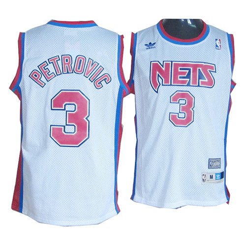 Camiseta Drazen Petrovic 3 Brooklyn Nets Retro Blanco Hombre