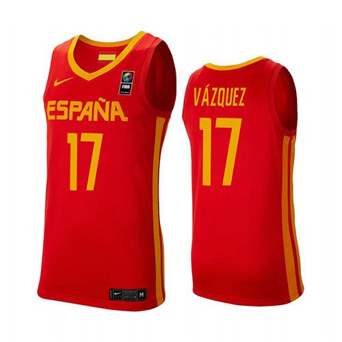 Camiseta Fran Vazquez 17 Espana 2019 FIBA Baketball World Cup Rojo Hombre