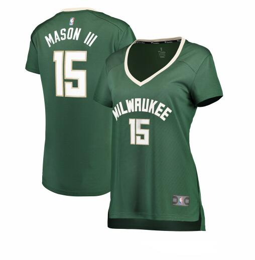 Camiseta Frank Mason III 15 Milwaukee Bucks icon edition Verde Mujer