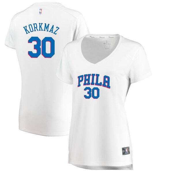 Camiseta Furkan Korkmaz 30 Philadelphia 76ers association edition Blanco Mujer