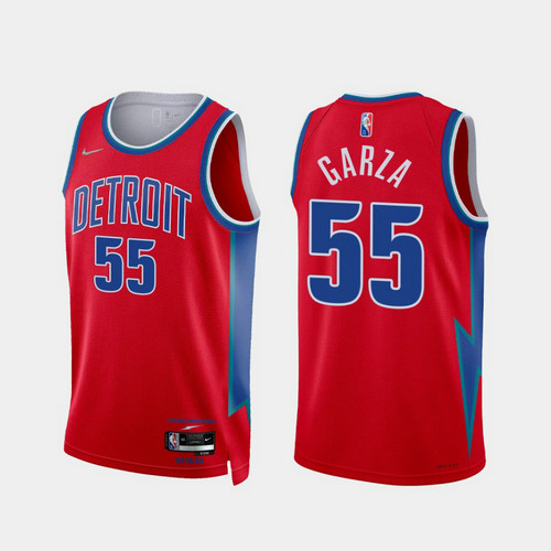 Camiseta GARZA 55 Detroit Pistons 2022 75 aniversario edición de la ciudad rojo Hombre