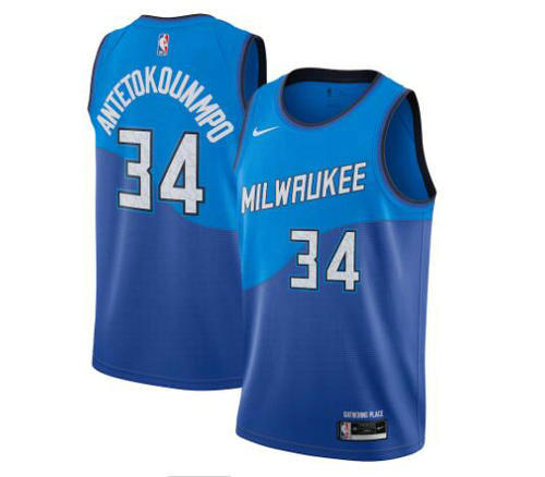 Camiseta Giannis Antetokounmpo 34 Milwaukee Bucks 2020-21 City Edition Swingman azul Hombre