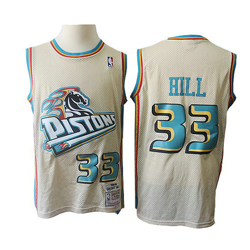 Camiseta Grant Hill 33 Detroit Pistons Retro Crema Hombre
