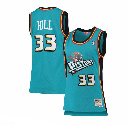 Camiseta Grant Hill 33 Detroit Pistons hardwood classics Verde azulado Mujer