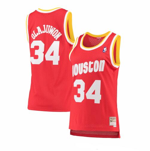 Camiseta Hakeem Olajuwon 34 Houston Rockets hardwood classics Rojo Mujer