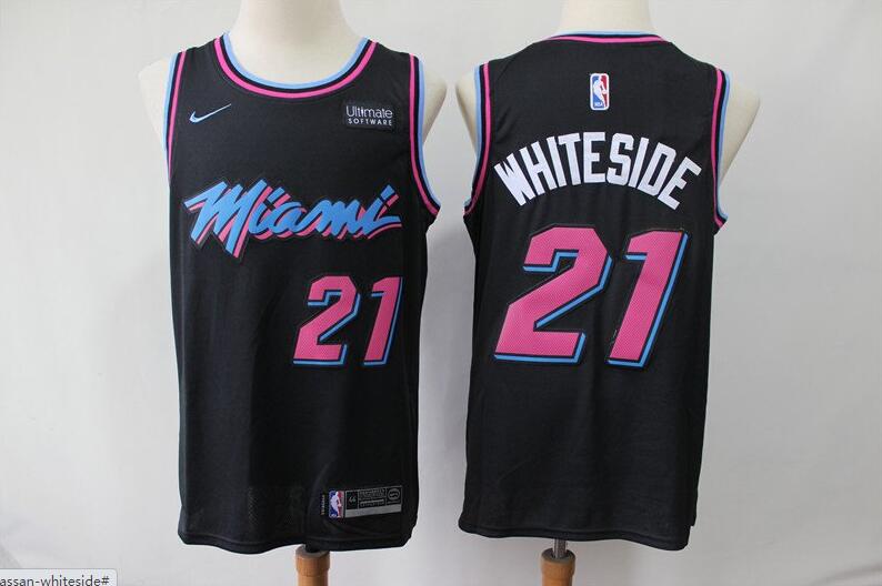 Camiseta Hassan Whiteside 21 Miami Heat Baloncesto Barato Negro Hombre