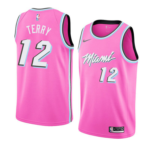 Camiseta Heat Emanuel Terry 12 Miami Heat Earned 2018-19 Rosa Hombre