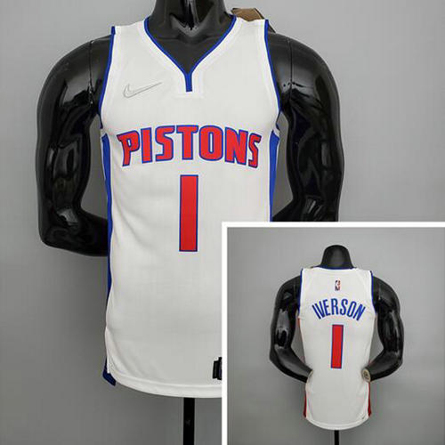 Camiseta Iverson 1 Detroit Pistons 75 aniversario blanco Hombre